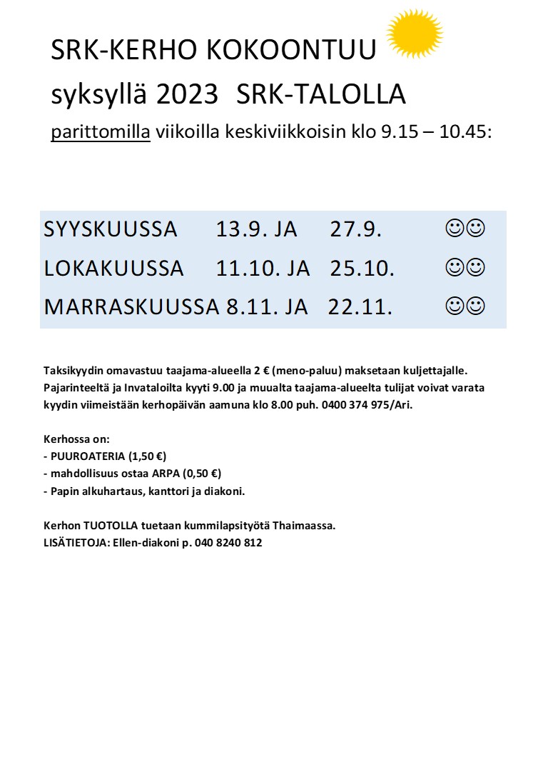 Seurakuntakerho alkaa ke 13.9. klo 9.15, olet lämpimästi tervetullut!